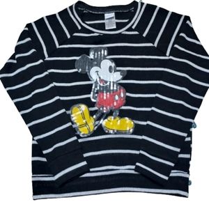 Disney Jerry Leigh black and white stripe sequin Mickey Mouse sweater
